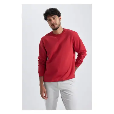 DEFACTO Red Regular Fit Crew Neck Cotton Basic Plain Sweatshirt