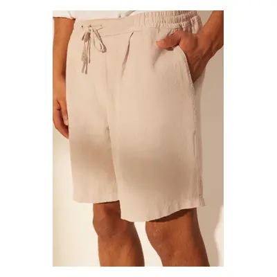 Trendyol Stone Limited Edition 100% Linen Regular Fit Elastic Waist Shorts