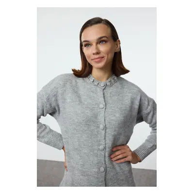 Trendyol Gray Accessory Detailed Knitwear Cardigan