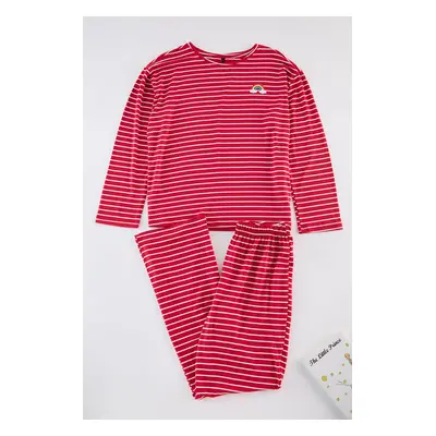 Trendyol Red Striped Rainbow Printed Viscose Knitted Pajama Set