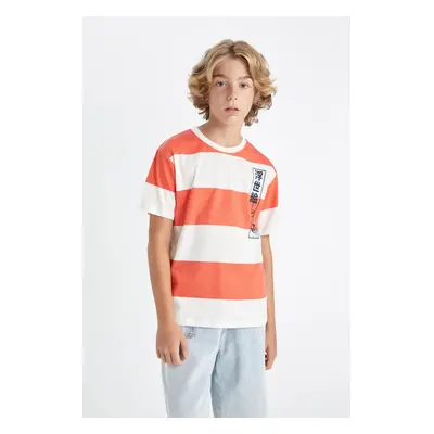 DEFACTO Boy's Crew Neck Striped Short Sleeve T-Shirt