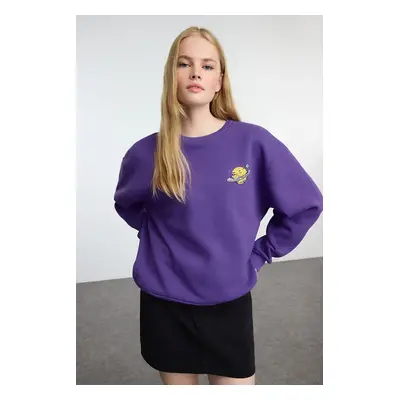 Trendyol Purple Thick Inside Fleece Printed Regular/Normal Fit Knitted Sweatshirt