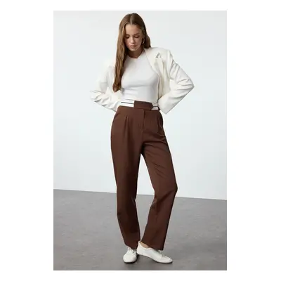 Trendyol Brown Wide Leg/Wide Leg Woven Waist Detailed Fabric Trousers