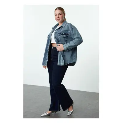 Trendyol Curve Blue Wide Cut Trouser Plus Size Denim Jacket