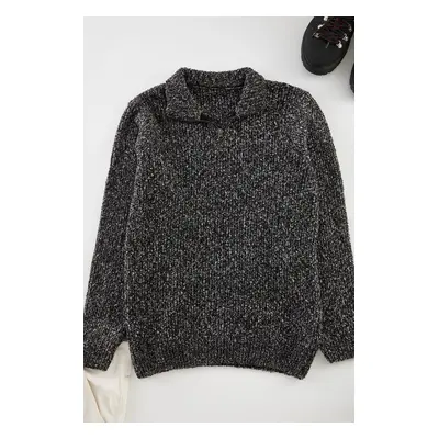 Trendyol Anthracite Casual Unisex Half Turtleneck Flecked Knitwear Sweater