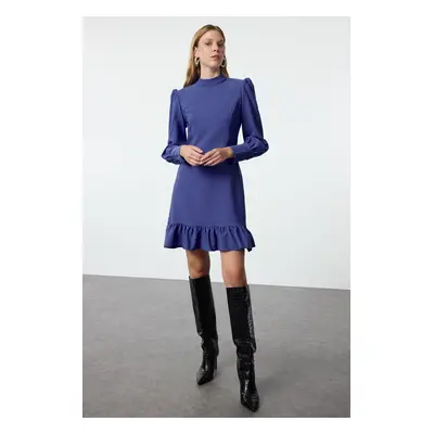 Trendyol Indigo A-Line High Collar Skirt Gathered Mini Woven Dress