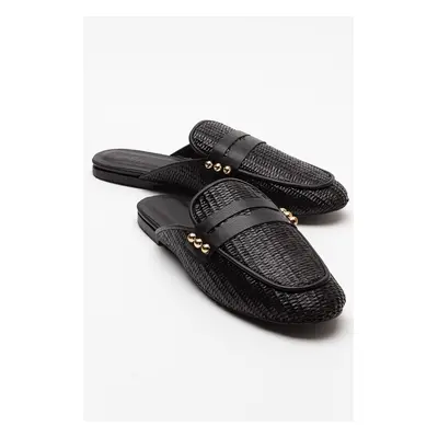 LuviShoes Genuine Leather Black Straw Women's Slippers