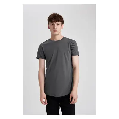 DEFACTO Anthracite Long Muscle Fit Crew Neck Basic Plain Short Sleeve T-Shirt