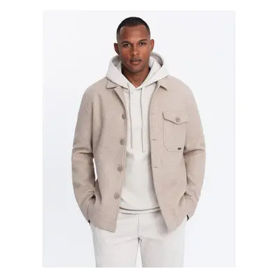 Ombre Men's lightweight fleece jacket with viscose - beige