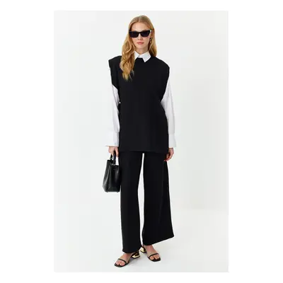 Trendyol Black Linen Look Side Tie Woven Bottom and Top Set