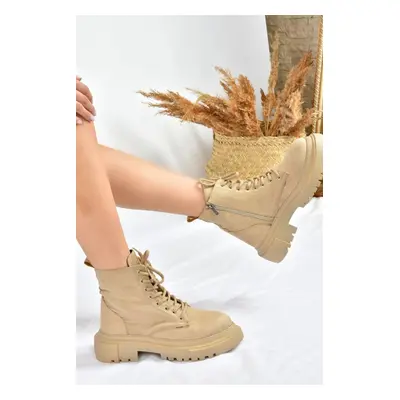 Fox Shoes Beige Suede Women's Thick Sole Daily Boots