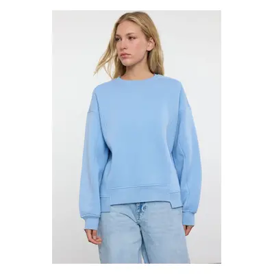 Trendyol Blue Hem Detailed Crew Neck Relaxed/Comfortable Fit Knitted Sweatshirt