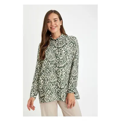 DEFACTO Loose Fit Shirt Collar Patterned Long Sleeve Shirt Tunic