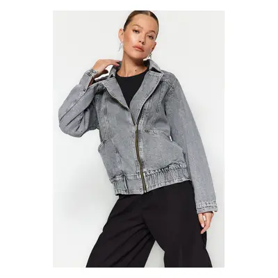 Džínová bunda Trendyol Grey Stitch Detail Bomber