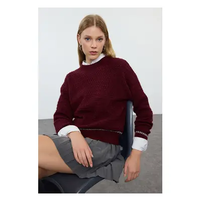 Trendyol Claret Red Soft Textured Hair Knitted Crew Neck Knitwear Sweater