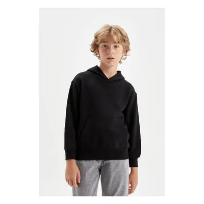 DEFACTO Boy's Black Pocketed Hooded Thick School Sweatshirt