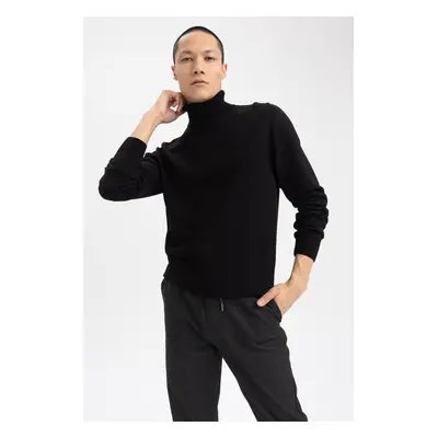 DEFACTO Black Slim Fit Slim Cut Turtleneck Basic Plain Knitwear Sweater