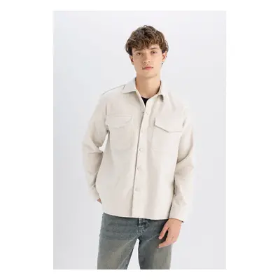 DEFACTO Relax Fit Acrylic Blend Plain Long Sleeve Shirt Jacket