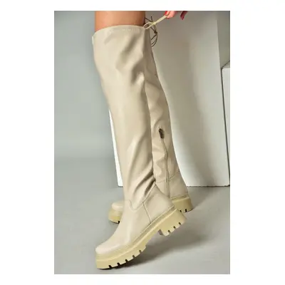 Fox Shoes Nude Women's Thick-soled Notebook Boots