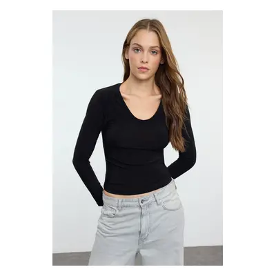 Trendyol Black Pack Crew and V Neck Fitted Flexible Knitted Blouse