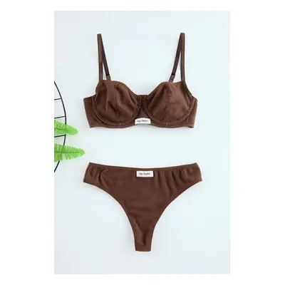 Trendyol Brown Ribbed Label Detailed Capless Knitted Underwear Set