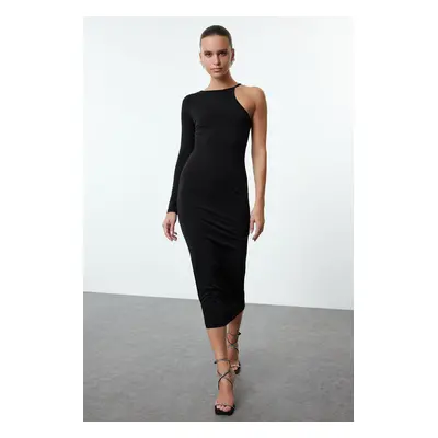 Trendyol Black Body-Sit Asymmetrical Collar Knitted Chic Evening Dress