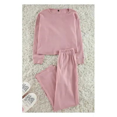 Trendyol Pink Ribbed Knitted Pajama Set