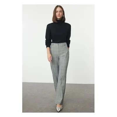 Trendyol Gray Plaid Straight/Straight Cut Woven Trousers