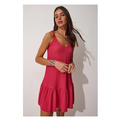 Happiness İstanbul Women's Dark Pink Tied Strap Summer Knitted Dress