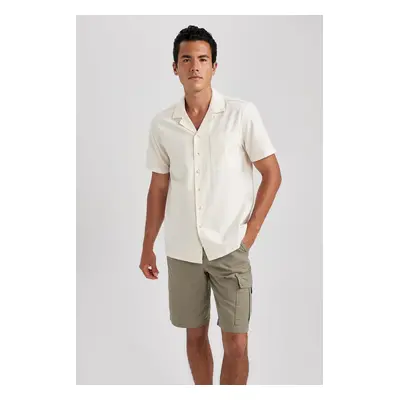 DEFACTO Regular Fit Open Collar Linen Short Sleeve Shirt