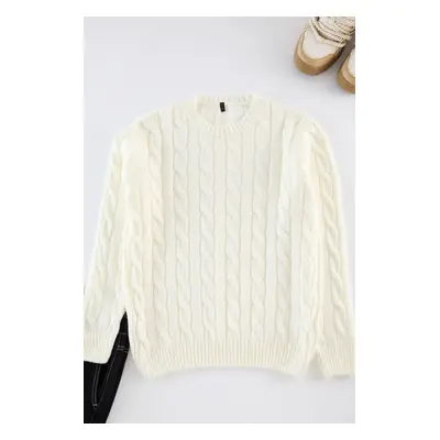 Trendyol Ecru Unisex Couple/Double Crew Neck Hair Knit Sweater