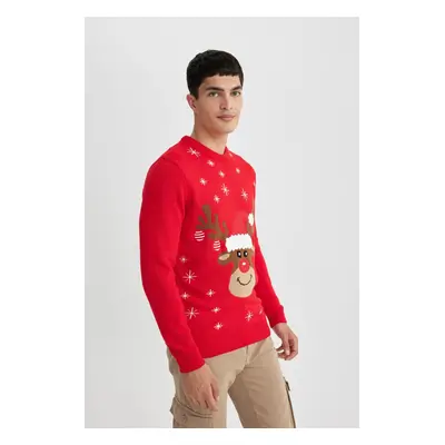 DEFACTO New Year Themed Standard Fit Regular Cut Patterned Crew Neck Knitwear Sweater