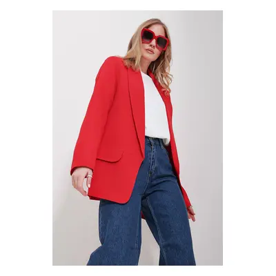 Trend Alaçatı Stili Women's Red Shawl Collar Lined Jacket