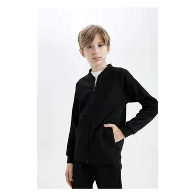 DEFACTO Boys College Collar Zippered Double Pocket Seasonal Light Thin Bomber Cardigan