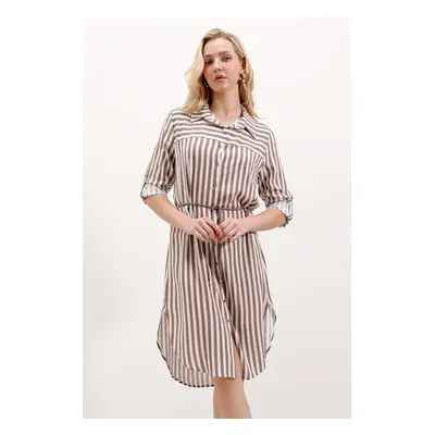 Bigdart Striped Belted Dress - Mink