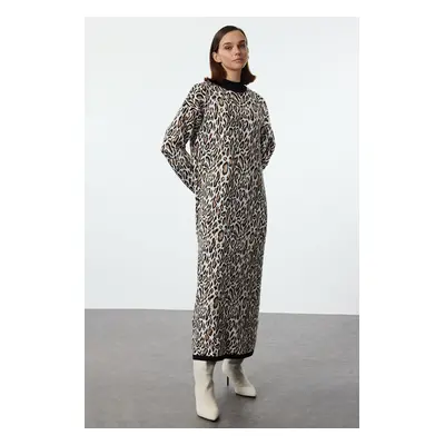 Trendyol Black Leopard Patterned Knitwear Dress