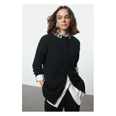 Trendyol Black Accessory Detailed Knitwear Cardigan