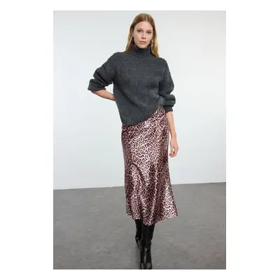 Trendyol Brown Patterned Satin Maxi Knit Skirt