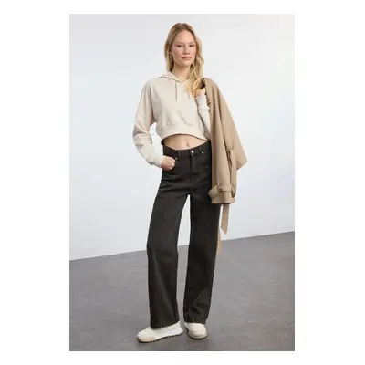 Trendyol Brown Faded Effect Vintage Stitch Detail High Waist Wide Leg Jeans