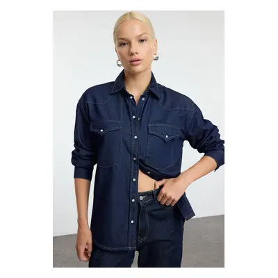 Trendyol Dark Blue Oversize Denim Shirt