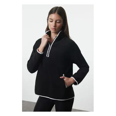 Trendyol Black Polar Zipper and Piping Detailed Winter Knitted Sports Sweatshirt