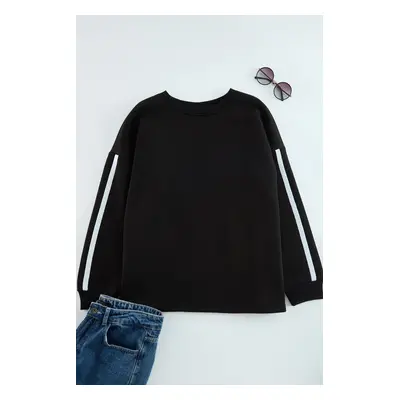 Trendyol Curve Black Stripe Detailed Oversize/Wide Fit Thin Knitted Sweatshirt