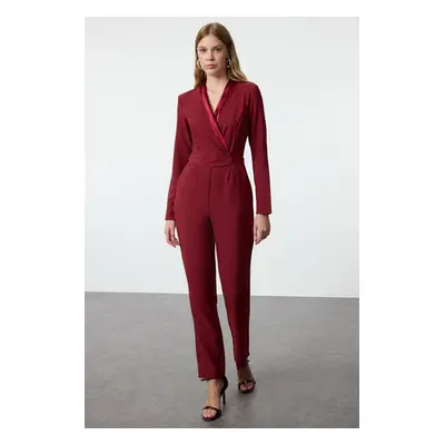 Trendyol Limited Edition Long Claret Red Satin Collar Detailed Woven Jumpsuit