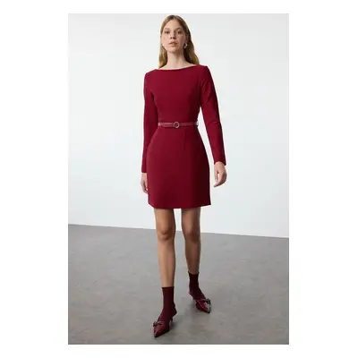 Trendyol Burgundy Belted Bodycon Mini Woven Dress