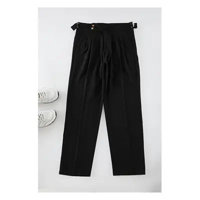 Trendyol Black Double Button Closure Italian Pleated Detailed Woven Fabric Trousers