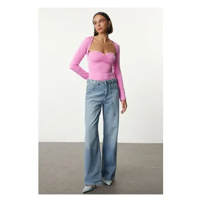 Trendyol Pink Heart Collar Gathering/Drape and Accessory Detailed Slim/Tight Fit Regular Length 