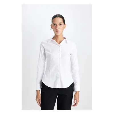 DEFACTO Regular Fit Bengaline Woven Long Sleeve Basic White Shirt