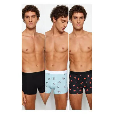 Trendyol 3-Piece Multi-Colored Animal Patterned-Plain Pack Cotton Couple Boxers