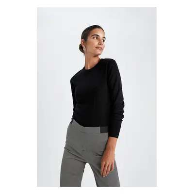 DEFACTO Crew Neck Basic Plain Extra Soft Cashmere Textured Knitwear Sweater