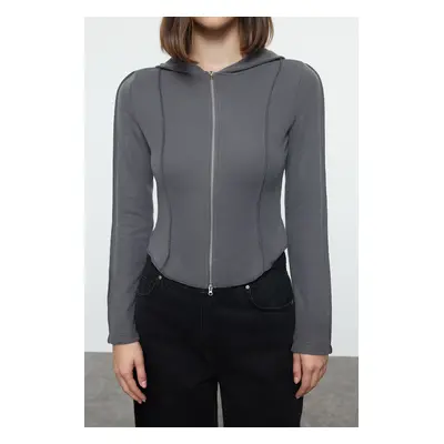 Trendyol Anthracite Fitted Hooded Stretchy Knitted Blouse